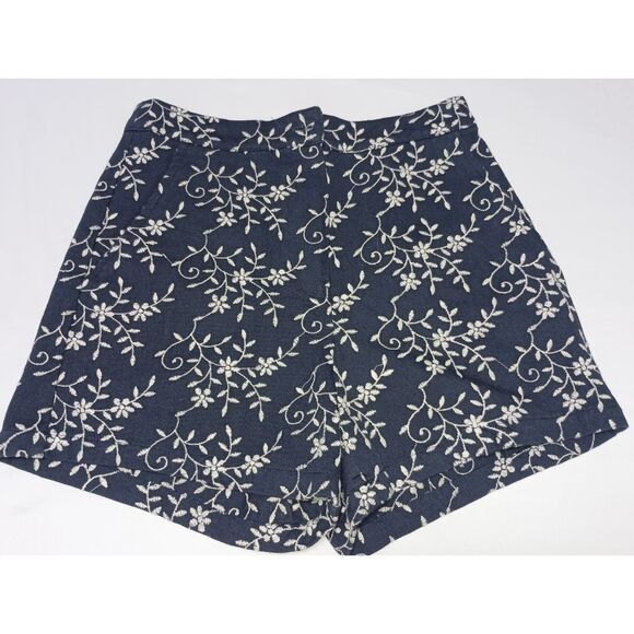 MI AMI: Navy Embroidered Zip-Up Shorts, Women's Size S (New - Button Included) - Picture 1 of 5